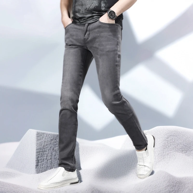 宾斯洛特牛仔裤男款夏季新款弹力修身小脚裤潮牌潮牌休闲男士裤子