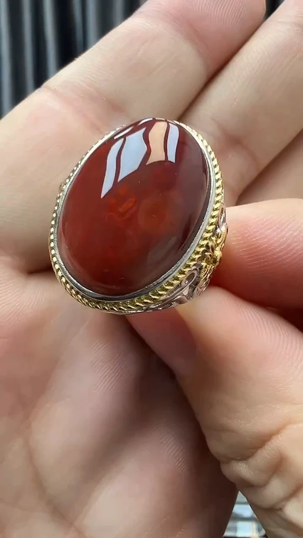 银S925镶嵌南红玛瑙戒指南红戒指