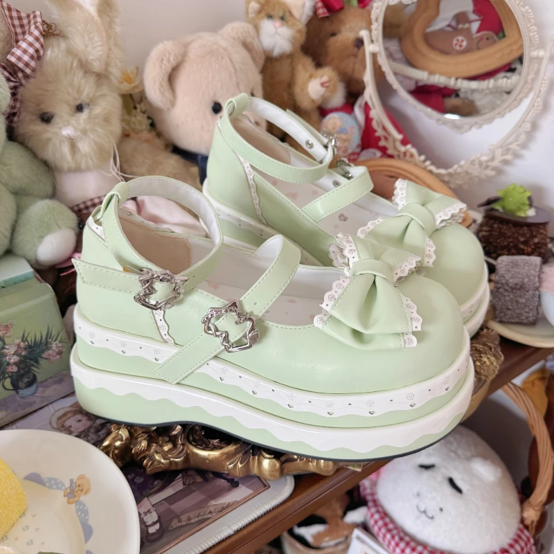 现货千层塔塔心萌少女原创Lolita松糕厚底甜酷双底台增高单鞋