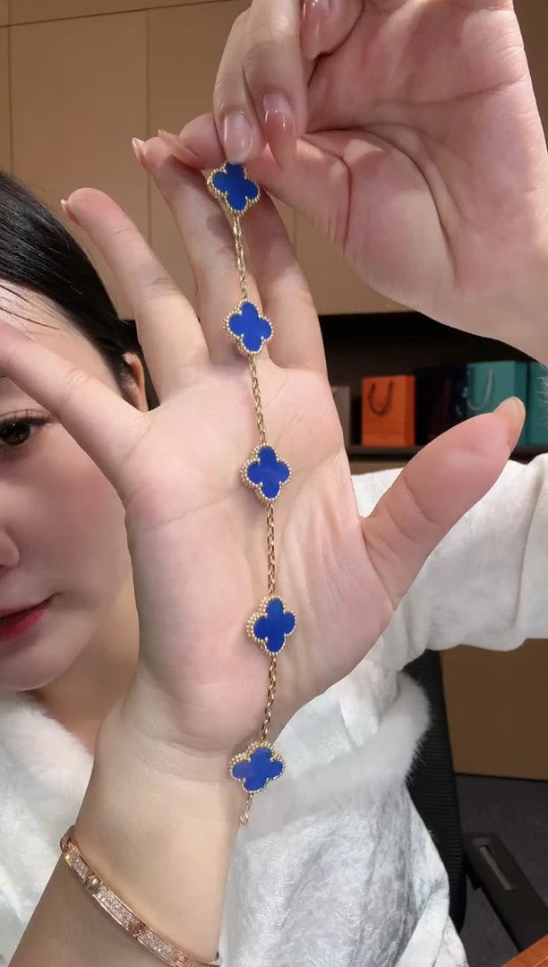 【闪购商品】玛瑙/玉髓手链18K金镶嵌蓝色k黄，五花手链GHJ