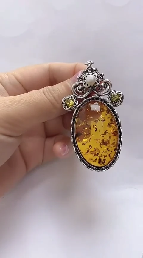 【闪购商品】琥珀裸石银S925镶嵌花珀吊坠