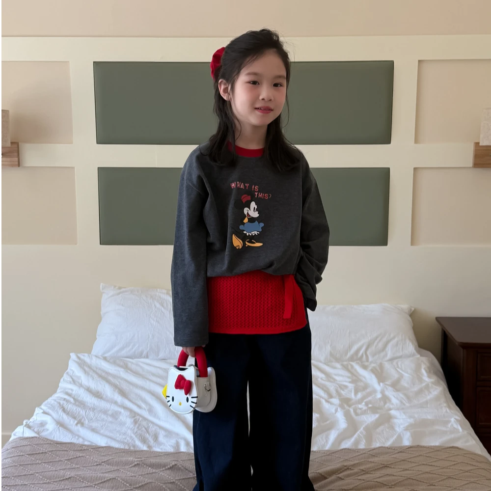 儿童红色长袖米奇T恤2025秋季新款宝宝韩版百搭t恤洋气上衣打底衫