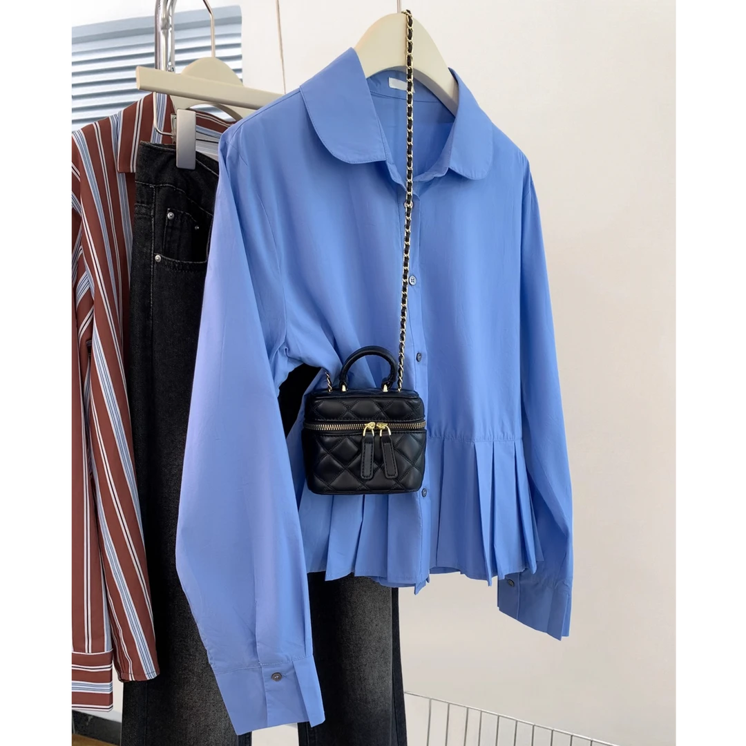 法式蓝色娃娃领长袖衬衫外套女春秋秋冬2025新款雪纺长袖衬衣上衣