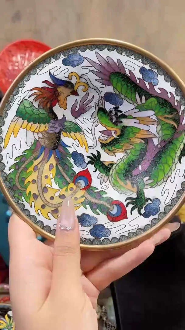 非遗手工景泰蓝北郊龙凤盘白色