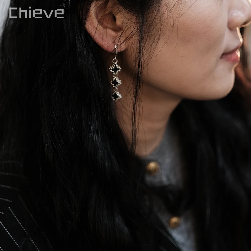 合金玻璃耳饰 Chieve-“群星”长款ins气质串珠耳饰小众|耳针耳夹款