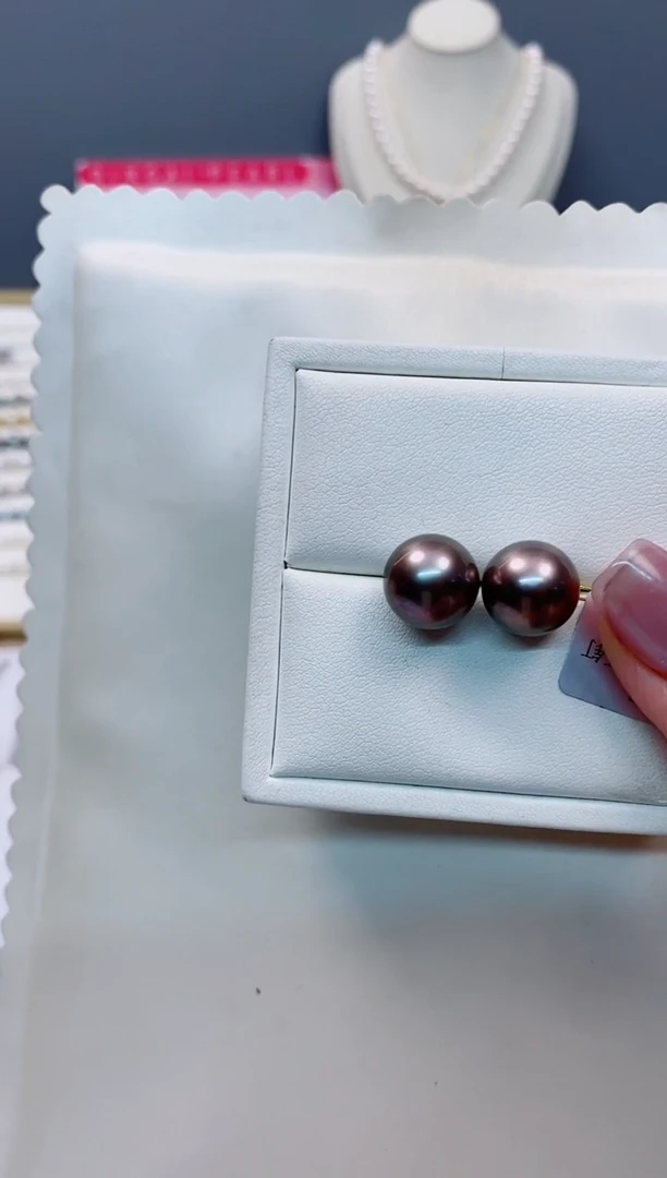 【闪购商品】海水珍珠耳饰18K金镶嵌12-13大溪地黑珍珠耳饰