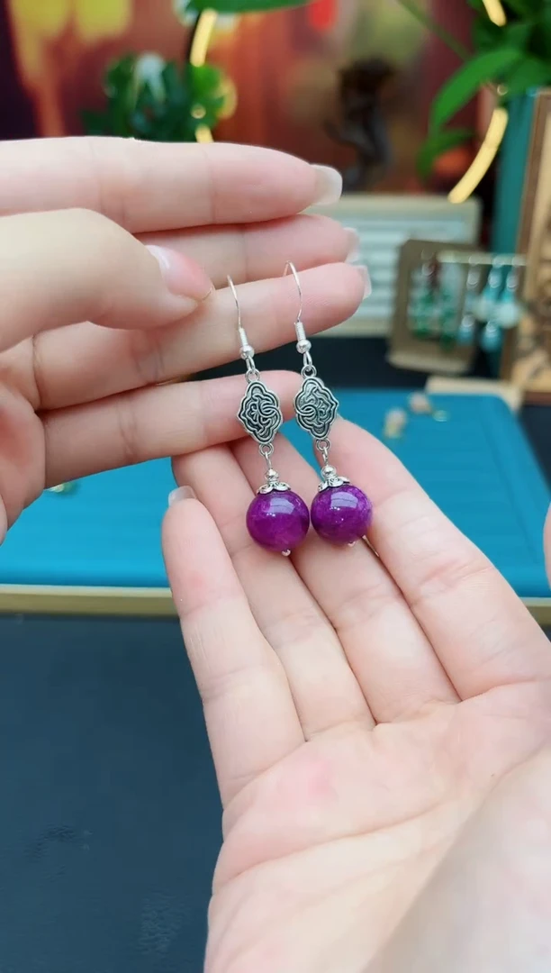 玛瑙/玉髓耳钉银S925镶嵌202000