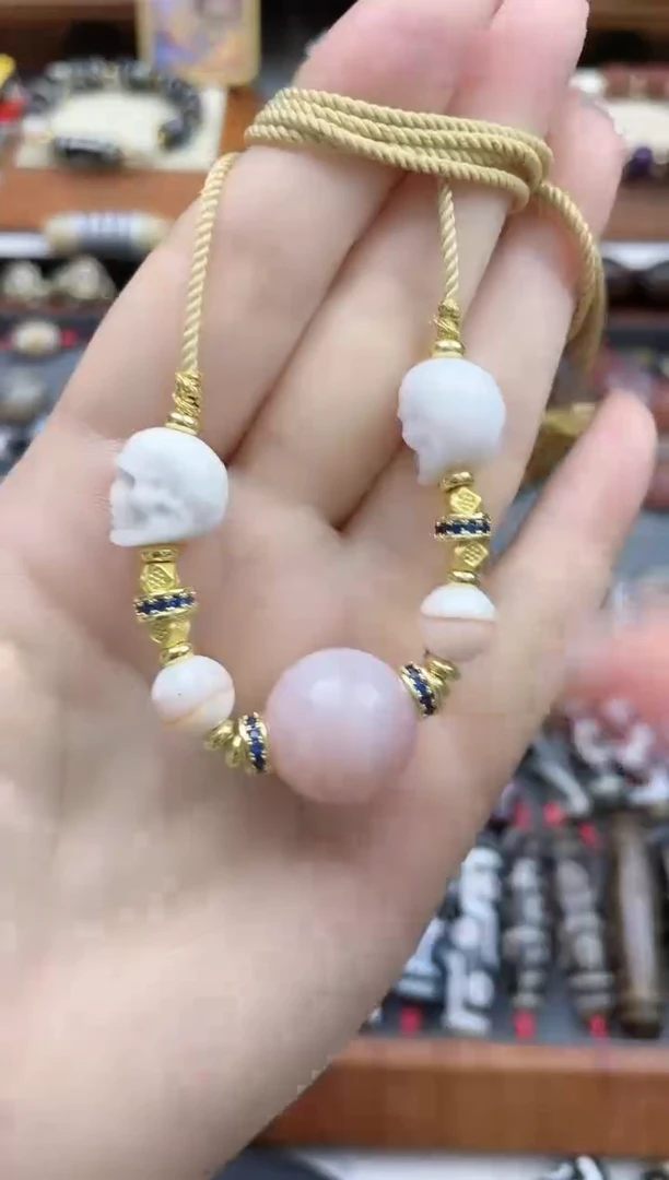 玛瑙/玉髓珠珠未镶嵌粉嫩肉圆珠尸尸设计款项链