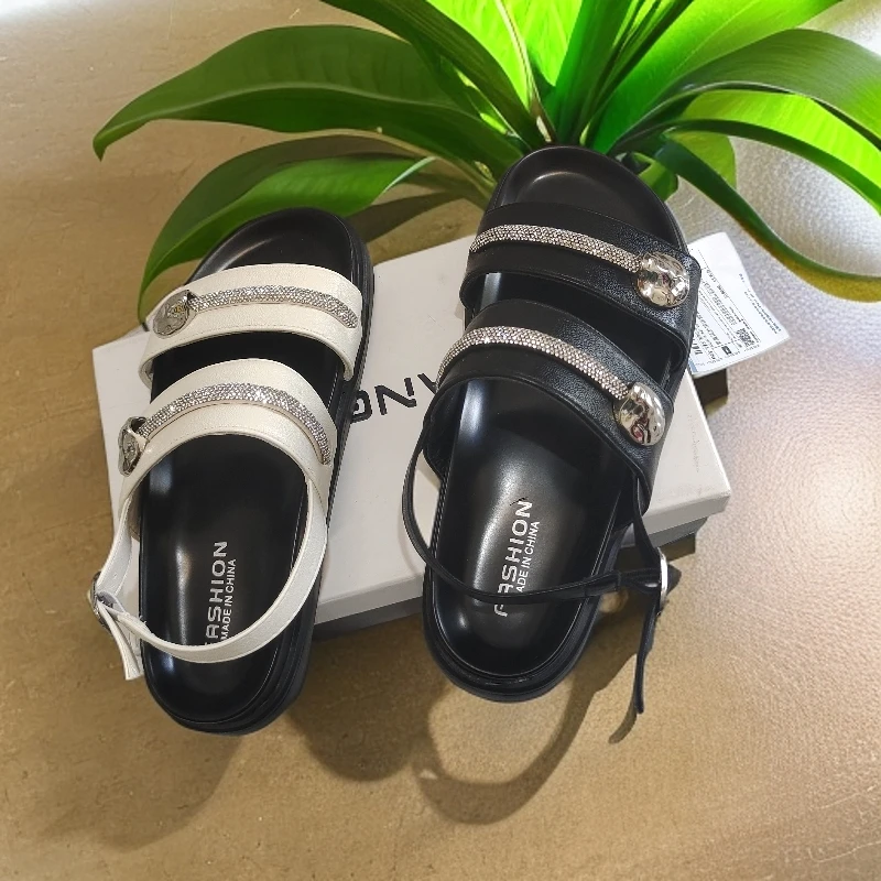 918岩露趾水钻夏季凉鞋时装凉鞋脚环绑带软底女