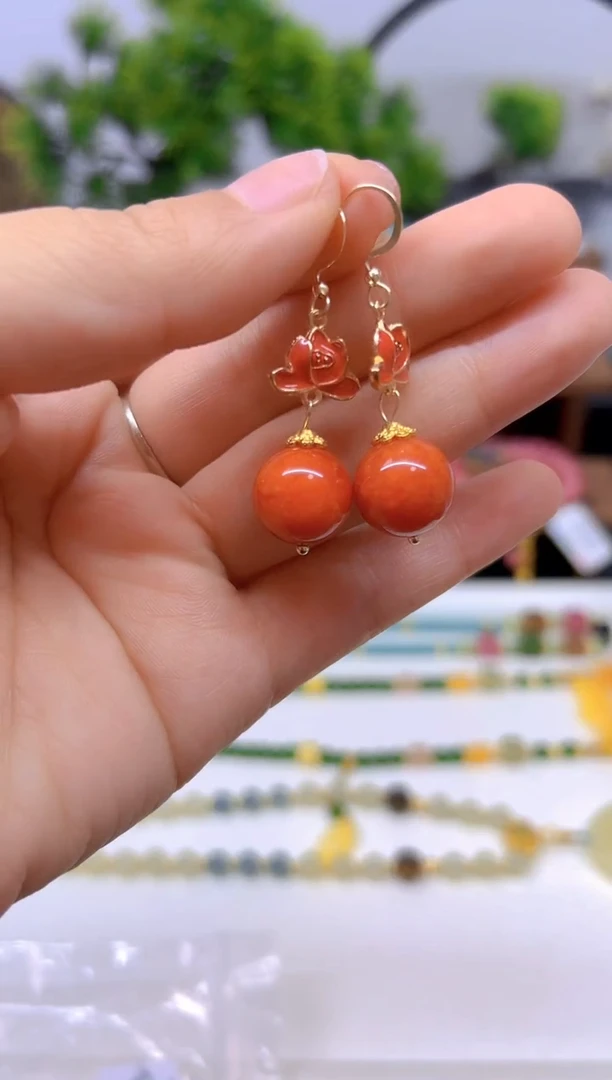 翡翠14K金镶嵌耳饰耳坠E173