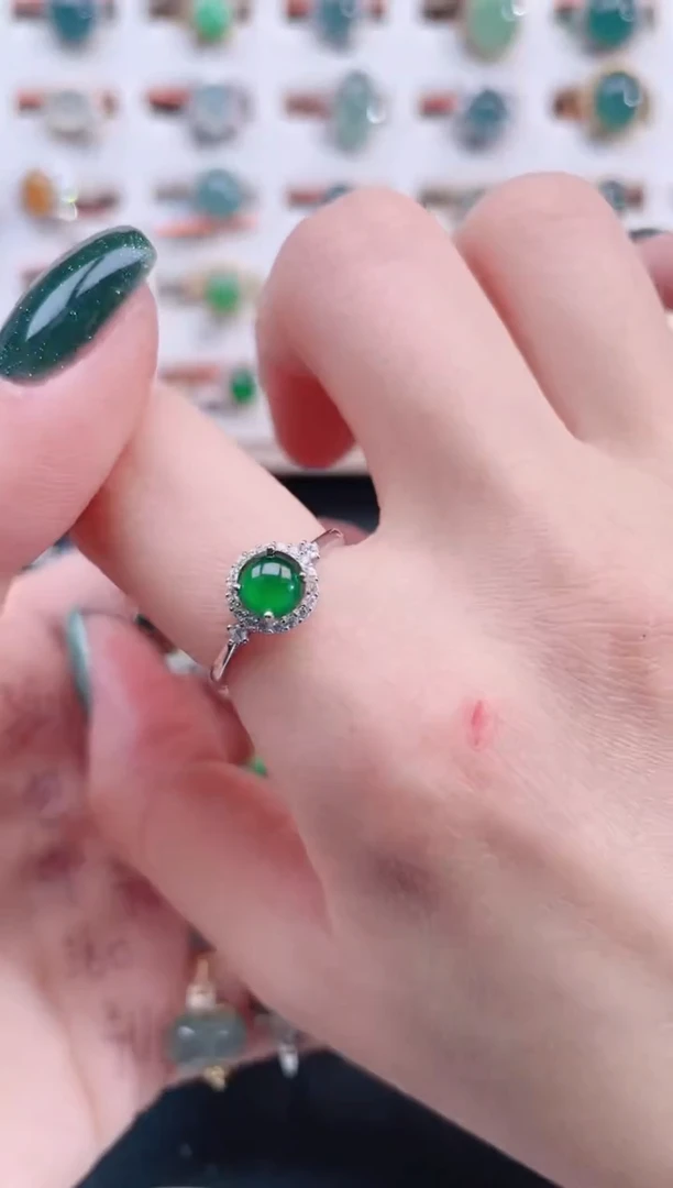 银S925镶嵌戒指翡翠天然翡翠
