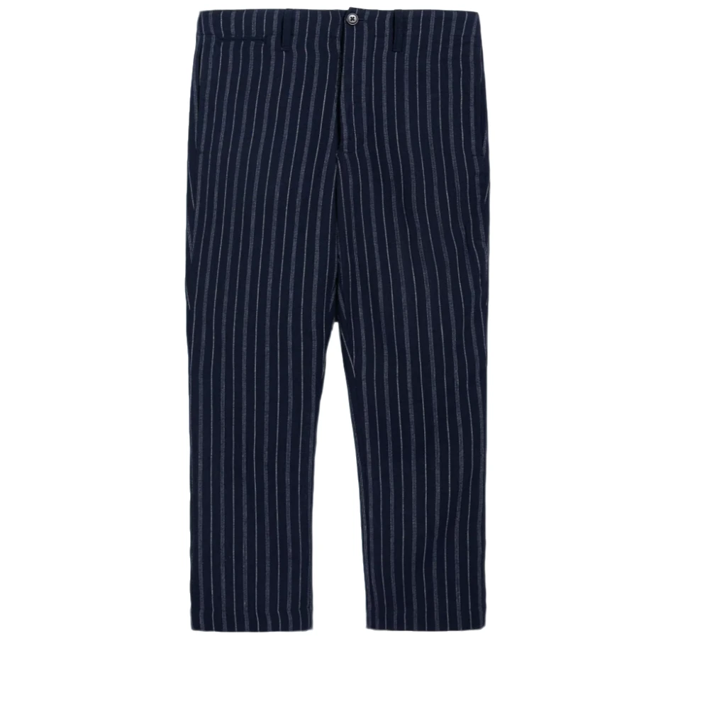 双R Striped Indigo Pants靛蓝羊毛/棉/亚麻混纺休闲西裤Y