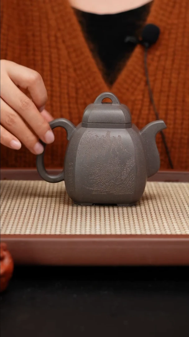 【闪购商品】紫砂茶壶全手工天青福临八方刻绘