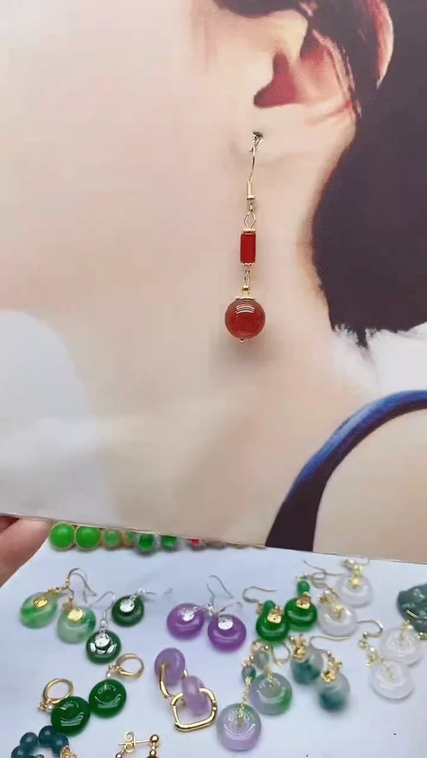 银S925镶嵌南红玛瑙耳饰3695