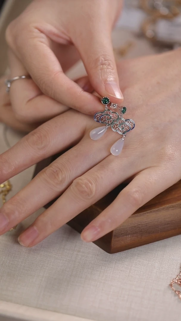 玛瑙/玉髓耳饰银S925镶嵌耳环