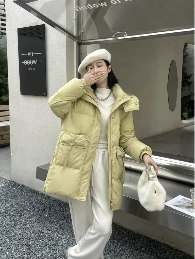 白鸭绒羽绒服女2024年冬季新款韩版连帽宽松显瘦时尚保暖羽绒服