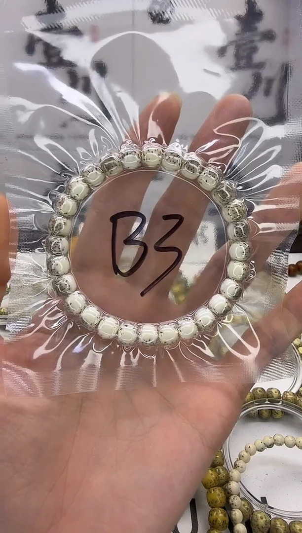 手串星月菩提8/7 灰背 河豚 玉化料 同枝果  B3 分界线明显