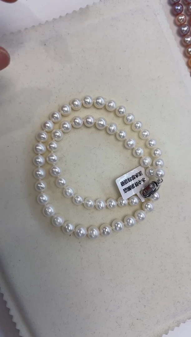 【闪购商品】淡水珍珠颈饰银S925镶嵌7-8mm无核白珠项链