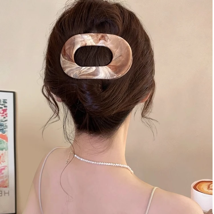 复古~椭圆咖色晕染发夹女高级感后脑勺丸子头抓夹不硌头鲨鱼夹