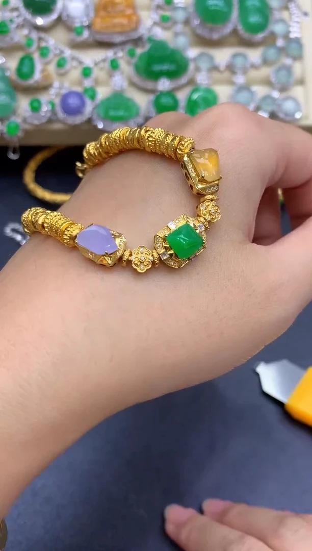 18K金镶嵌手链翡翠492-中国好珍宝