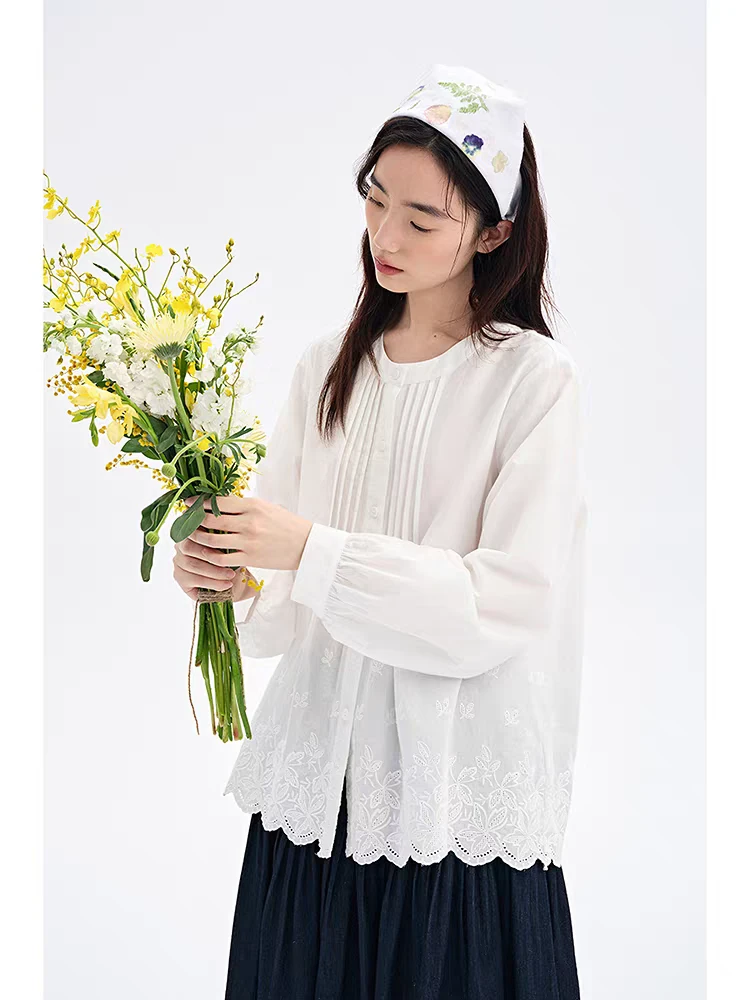 【流转】秋季新款宽松白色纯棉长袖衬衫9285