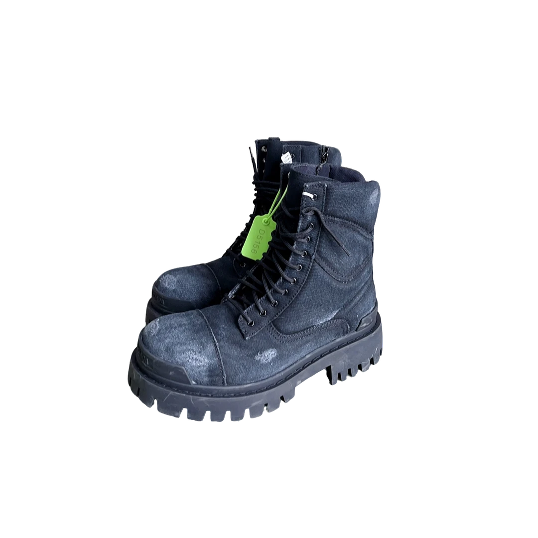 99新 Balenciaga/巴黎世家 Strike黑色水洗做旧马丁靴 39码 d5156