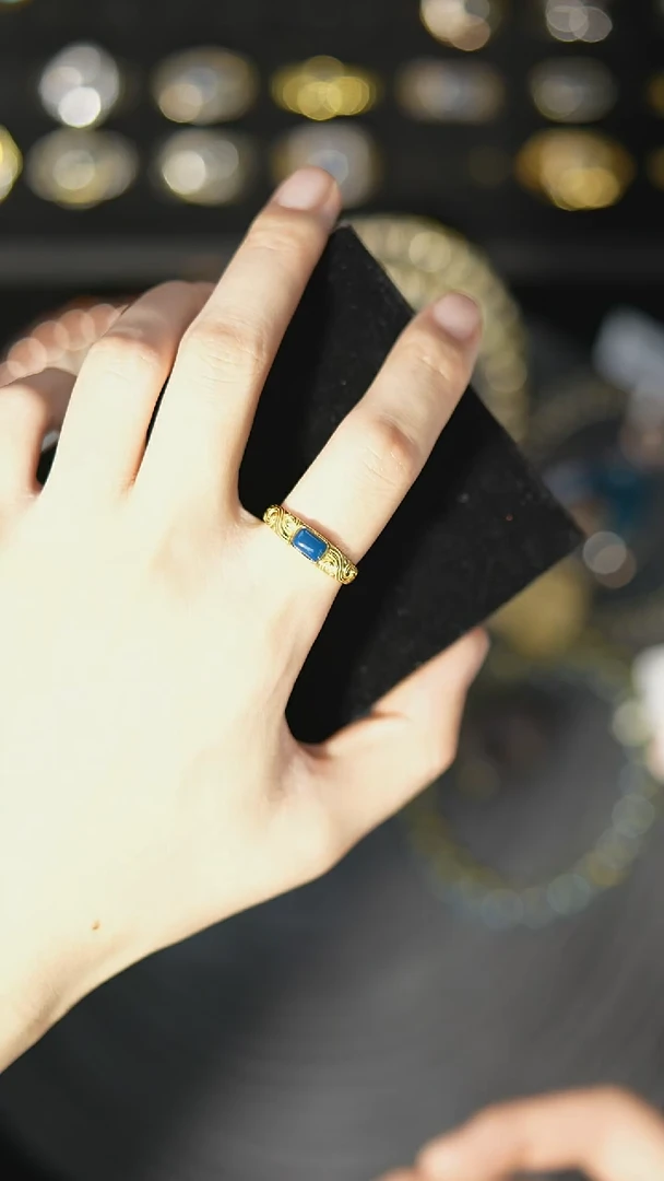 【闪购商品】琥珀裸石银S925镶嵌多米银戒