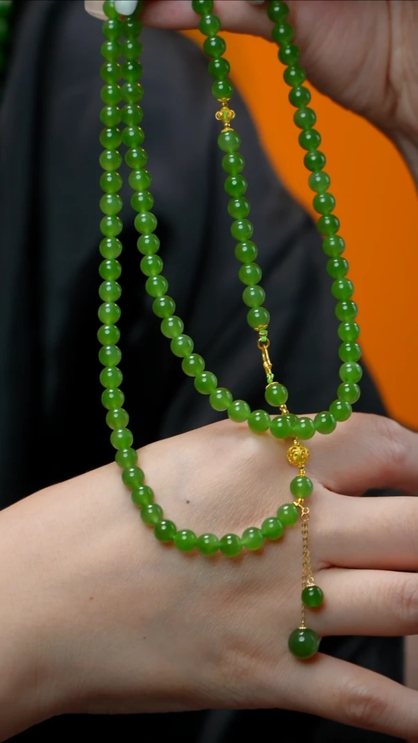 和田玉（碧玉）18K金镶嵌毛衣链18k碧玉苹果绿 多样性发其一