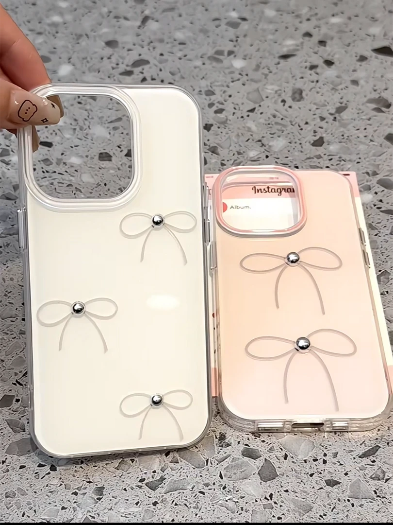 韩风珍珠蝴蝶结适用苹果手机壳华为oppovivo荣耀红米小米防摔女软