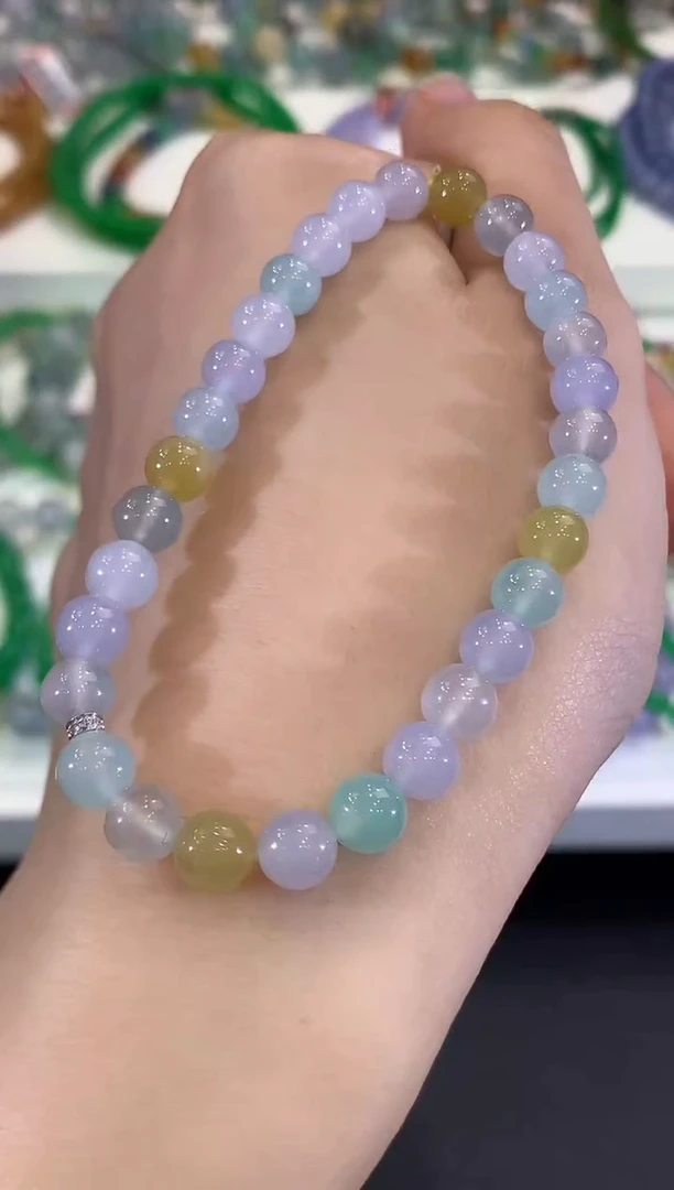 未镶嵌手串翡翠C190 紫货有色差