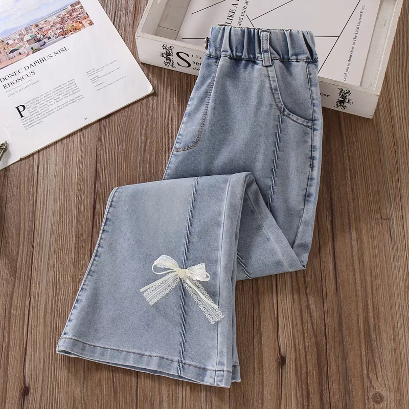 女童喇叭裤夏季薄款女孩浅色韩系软牛仔裤儿童洋气防蚊裤