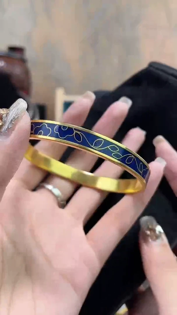 非遗手工景泰蓝方镯子宝蓝64