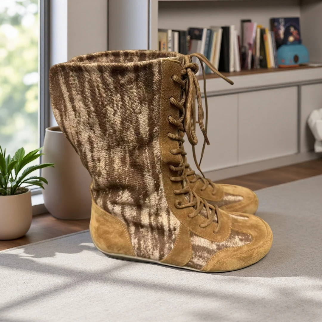 原创设计【喃风】扎染水洗牛仔布马丁靴新款百搭复古工装靴