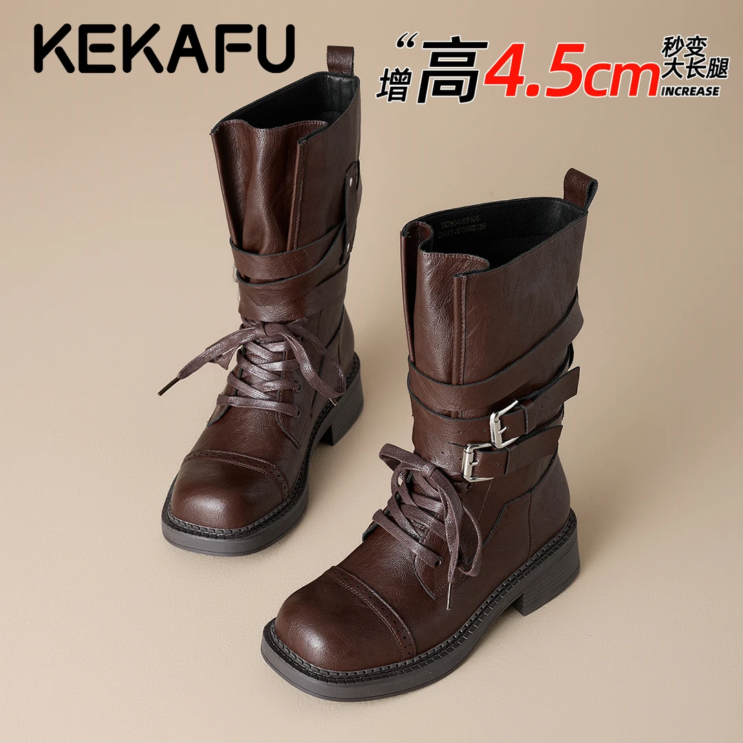 珂卡芙琥珀流光复古英伦风马丁靴女2025冬季新款皮带扣机车靴单靴