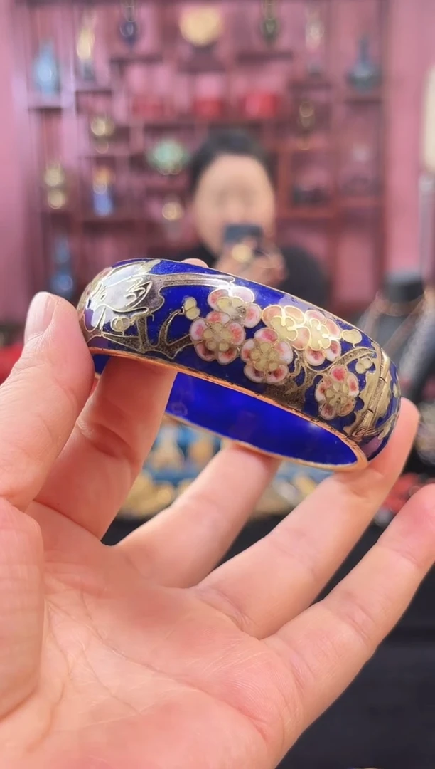 非遗 景泰蓝喜上眉梢开口镯 58-65 宝蓝