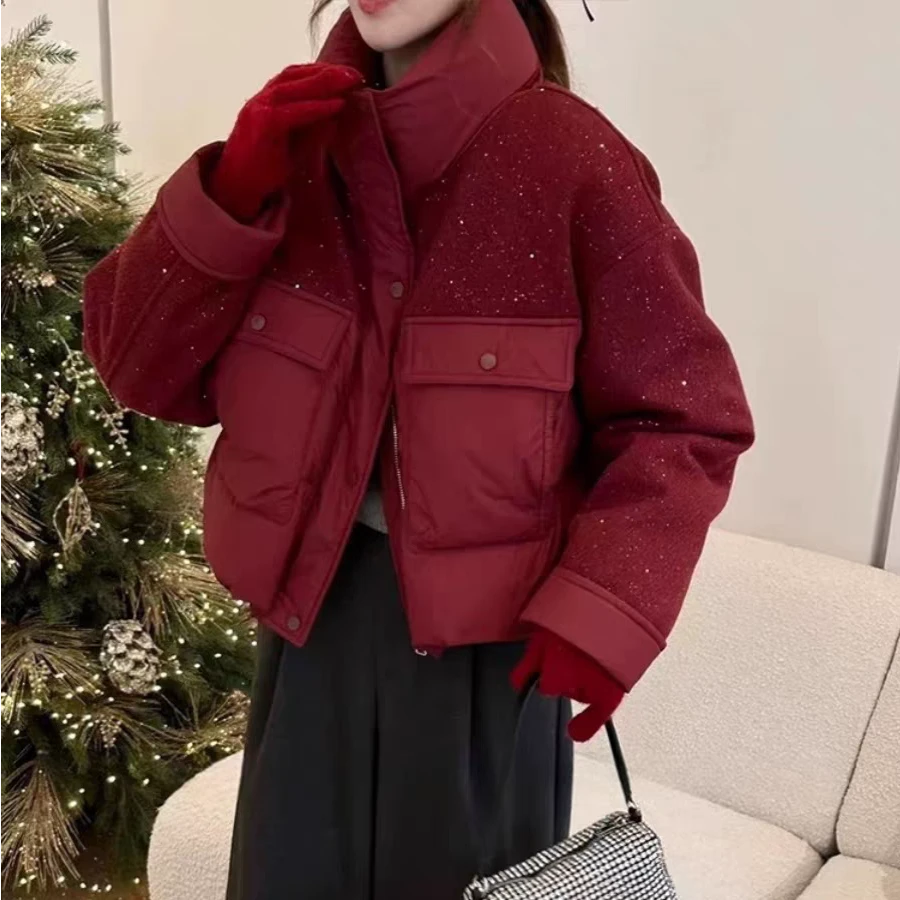 263冬季新款时尚亮片冬天洋气外套衣服女洋气衣服女