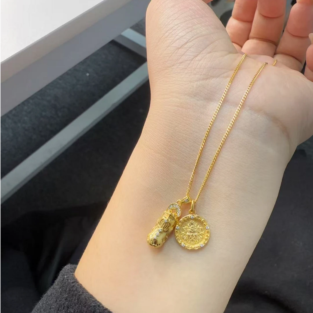 吊坠925银合成锆石 足银吊咀貔貅黄财生 百搭 中古 精致 轻奢时尚