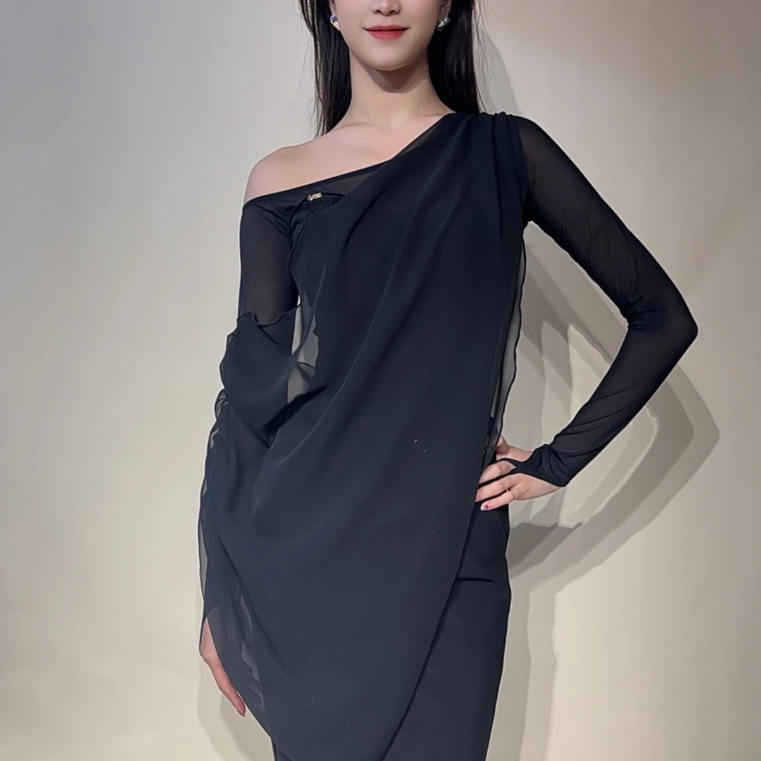 YRSS2025新品.设计师款两件套飘纱气质女神修身舞服连体上衣