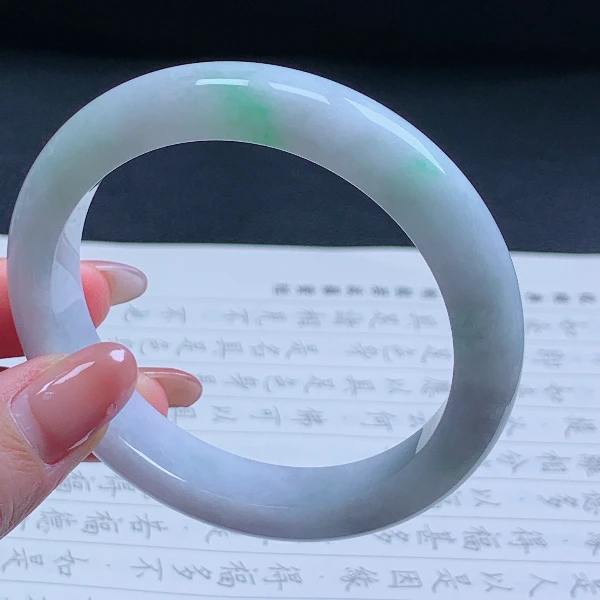 59圈天然翡翠A货老坑糯种飘阳绿正圈手镯051女款飘绿宽边平安镯