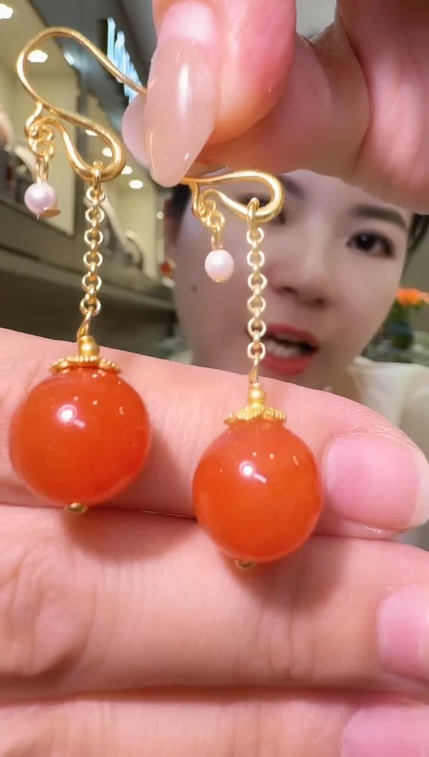 银S925镶嵌耳饰南红玛瑙001耳饰