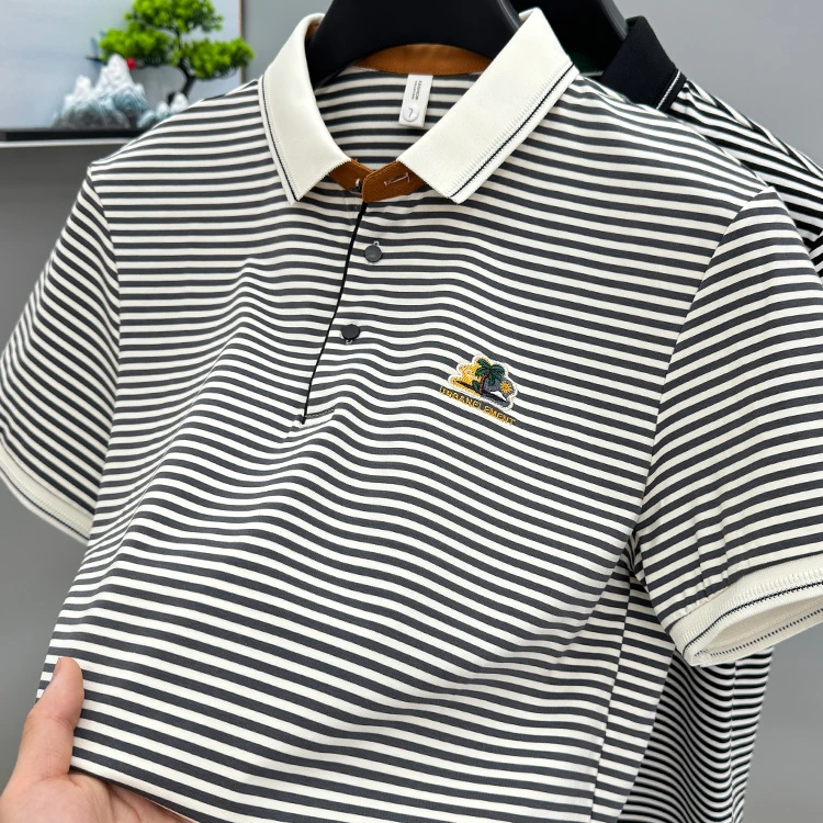 John Bunni高品质条纹短袖t恤男士夏季新款刺绣潮流百搭polo衫