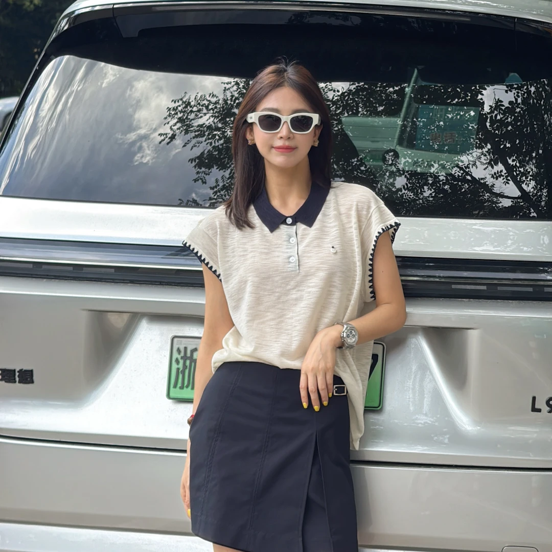 LYXZ x 大小与【杏雨奶泡】时尚洋气百搭翻领薄款针织短袖79206