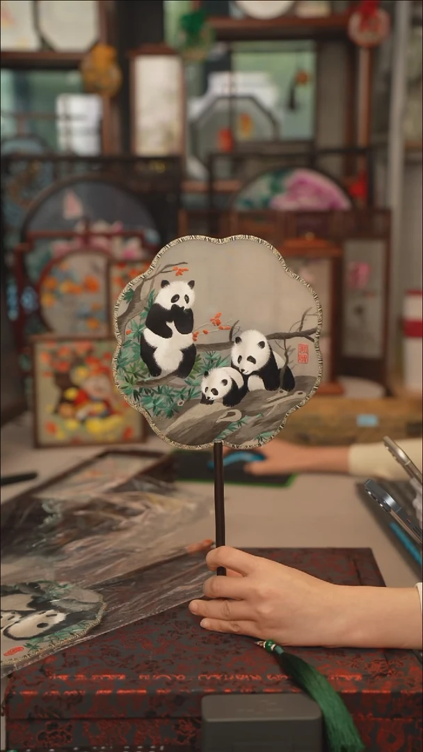 扇子团扇 绣花双面非遗