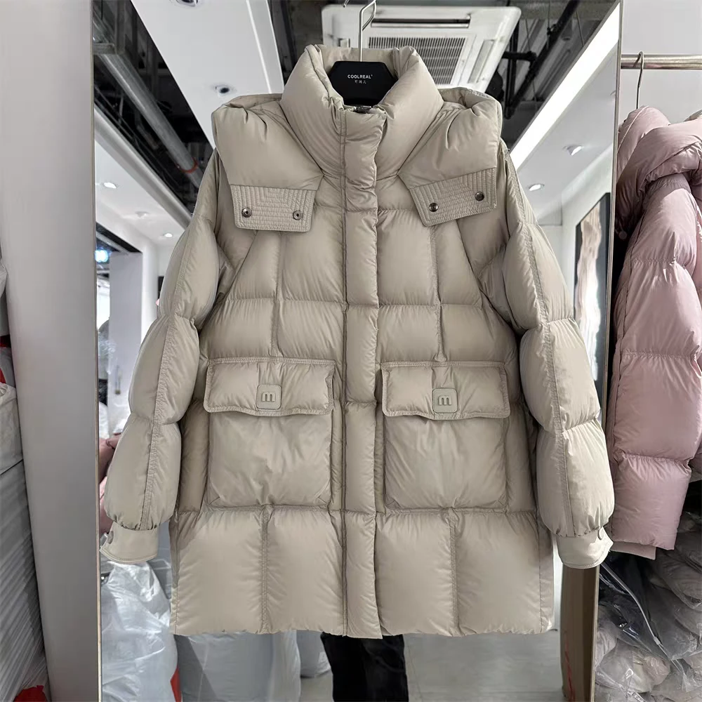 6339中长款羽绒服米灰色（M衣长75左右）