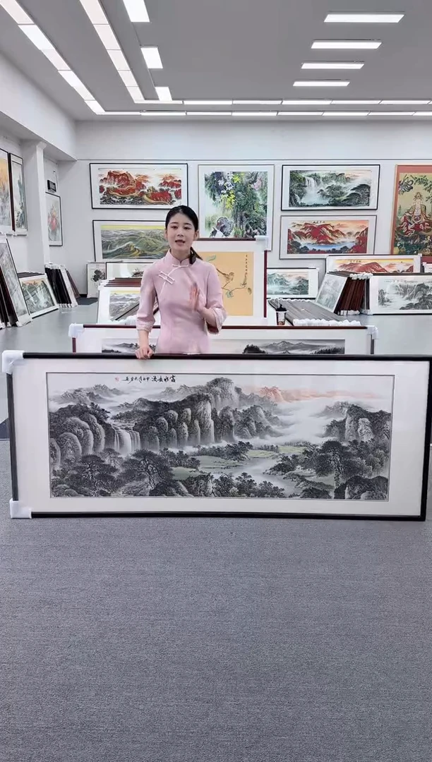 国画手绘  富水长流  219*88