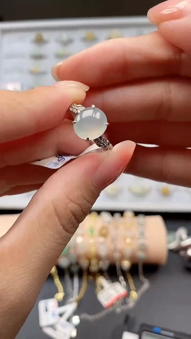 银S925镶嵌戒指翡翠戒指60