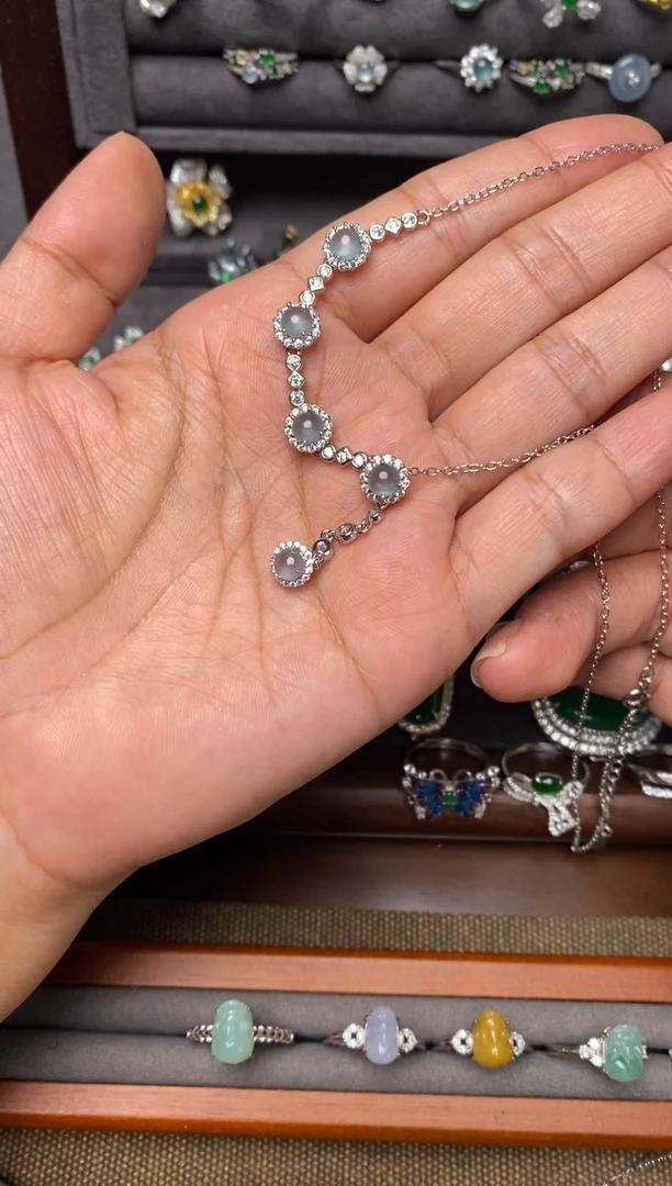 颈饰银S925镶嵌翡翠蓝水套链