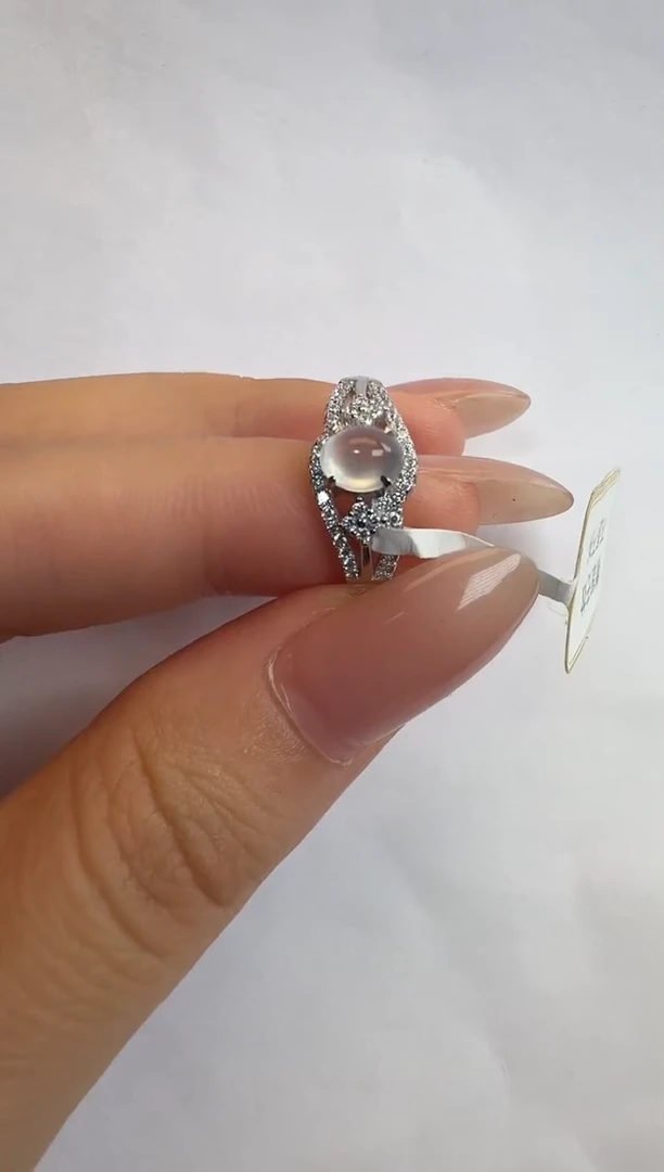 银S925镶嵌戒指翡翠通体925银镶缅甸A货翡翠戒指009