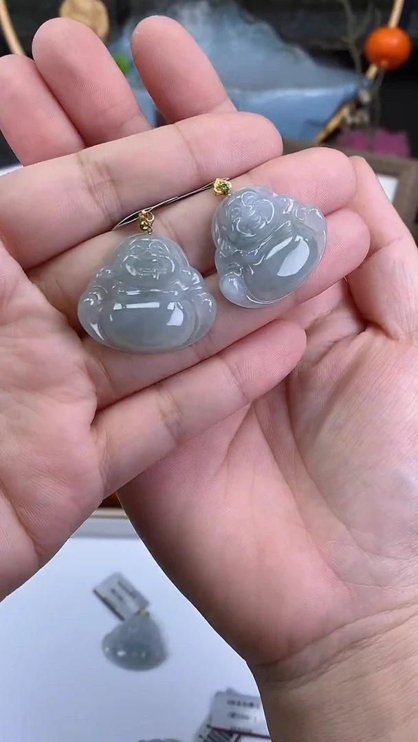 吊坠(不含链)18K金镶嵌翡翠佛公多样性发其一@@CMT1456-1