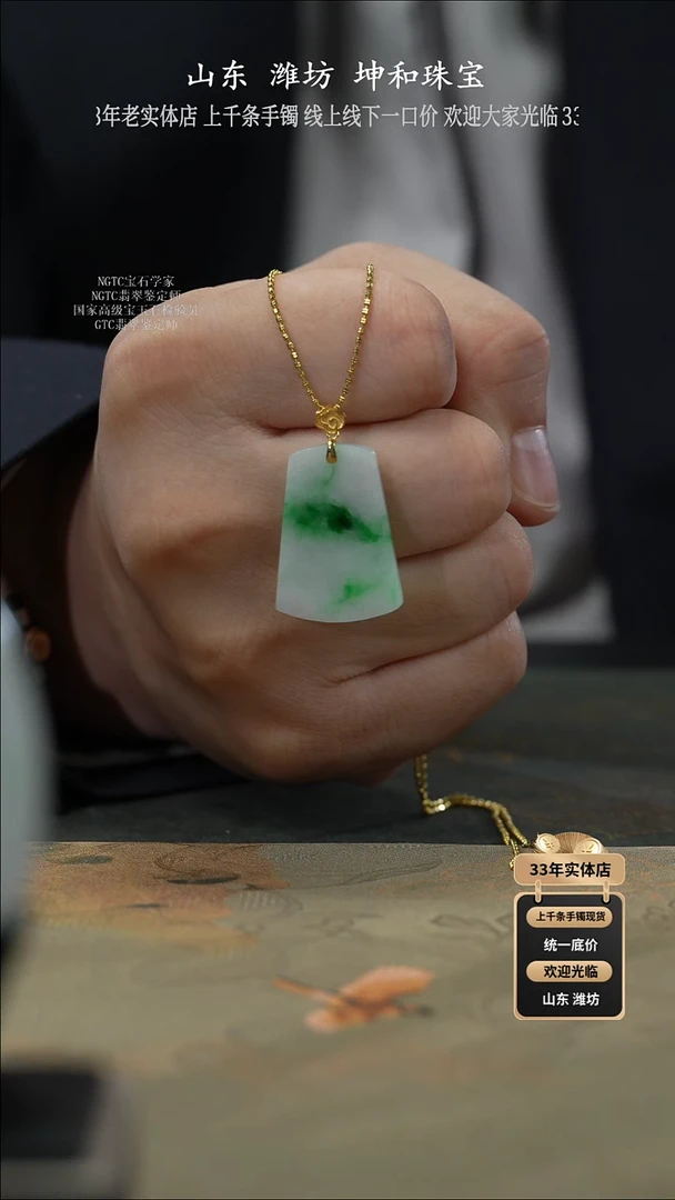 吊坠(赠链)18K金镶嵌翡翠翡翠挂件加银链